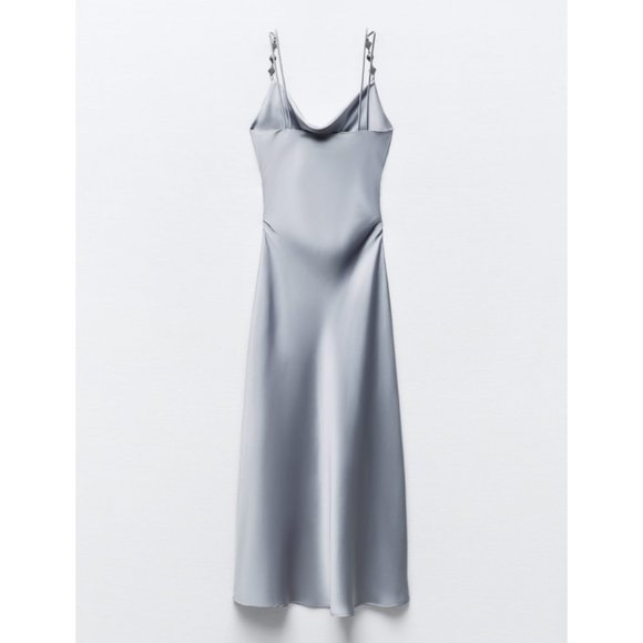 Silver Satin Midi Dress - Picture 2 of 8
